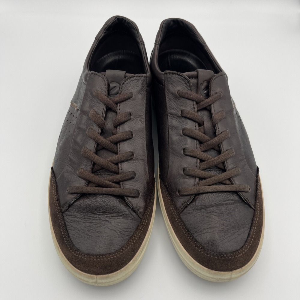 Ecco Soft 7 Brown‎ Leather Shoes Mens 10 Low Top Lace Up Oxford Sneakers Casual